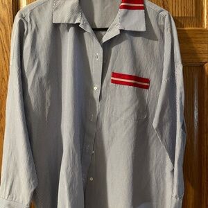 Zara Blue Striped Shirt with Red Details